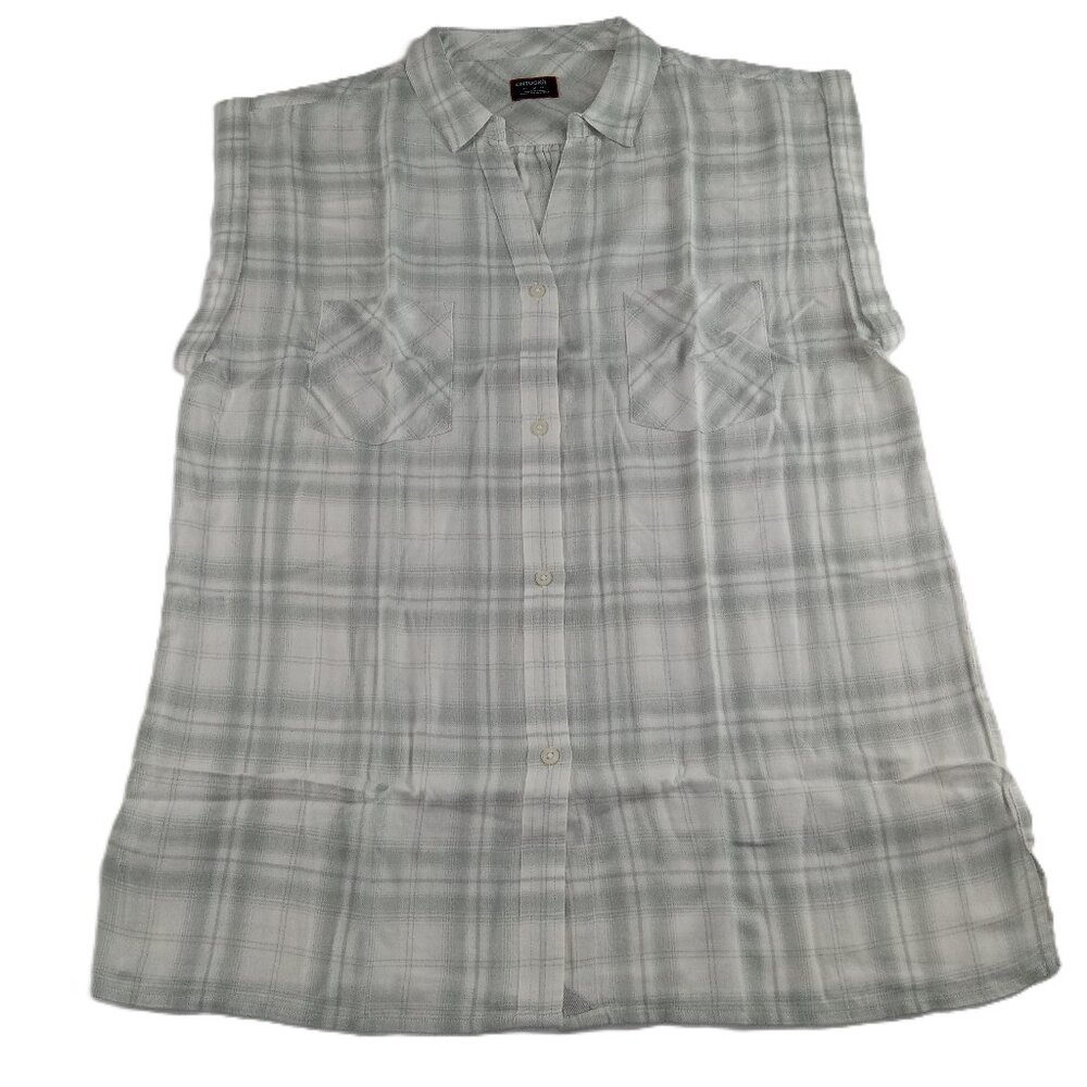 UNTUCKit Women's Villefranche Button Front Shirt Size 12 Gray Plaid Flannel